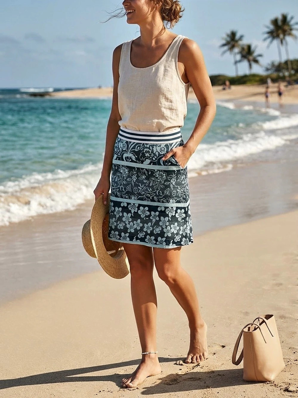 Gentle Fawn Floral Knit Skirt in Blue & White Size Medium